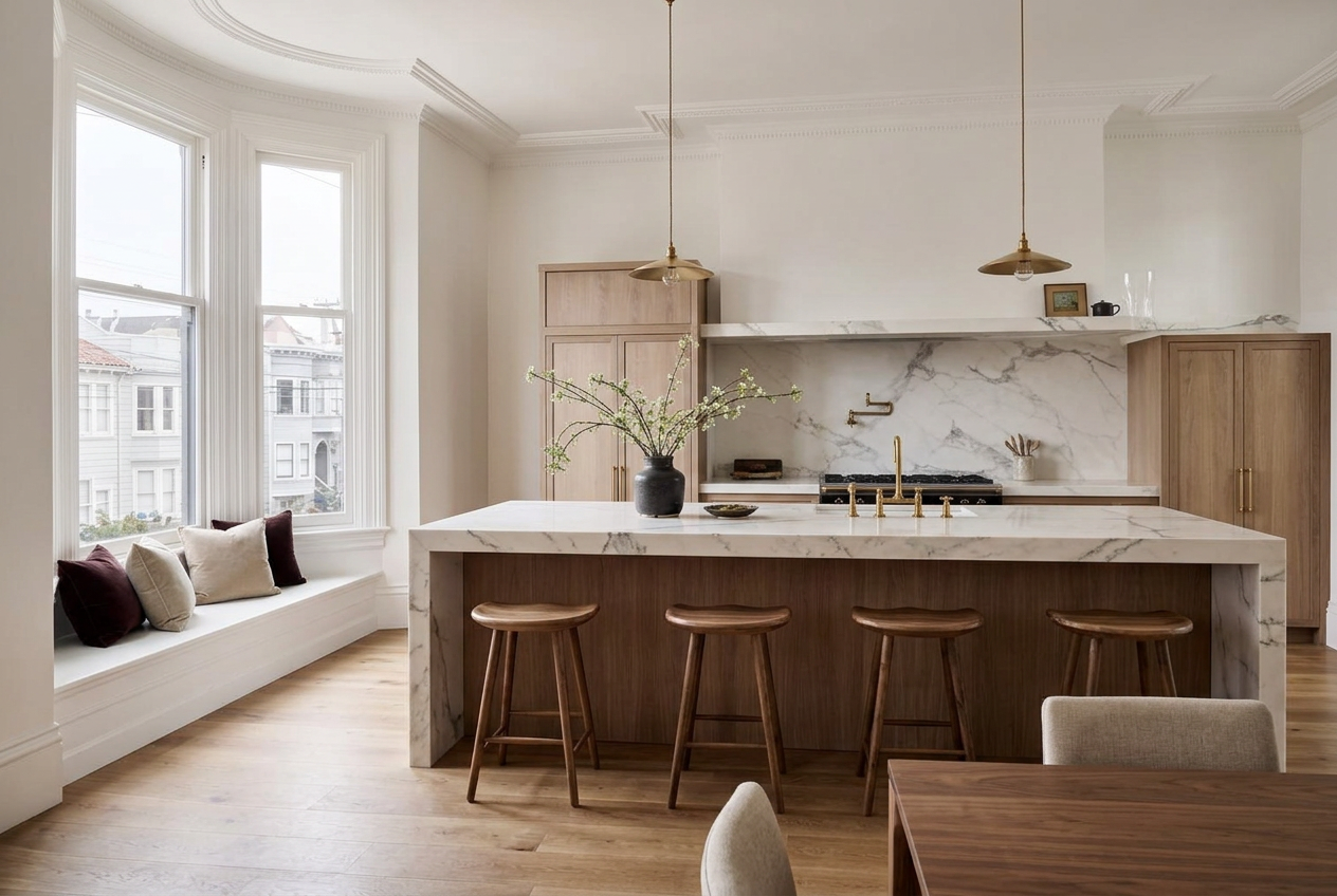 Kitchen seen from the dining side